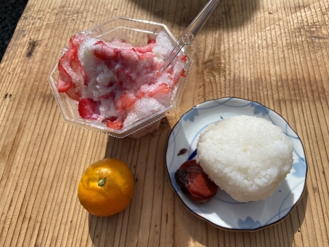 苺氷りにおにぎりにみかん 苺氷りにおにぎりにみかん
